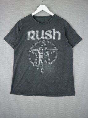 Rush Starman Distressed Graphic Tee Band Shirt Mens Grey Large